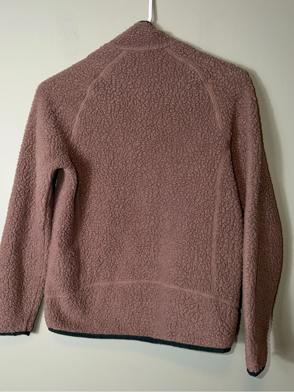 Patagonia Kids Brown Sherpa Fleece Jacket Green Trim Large 13